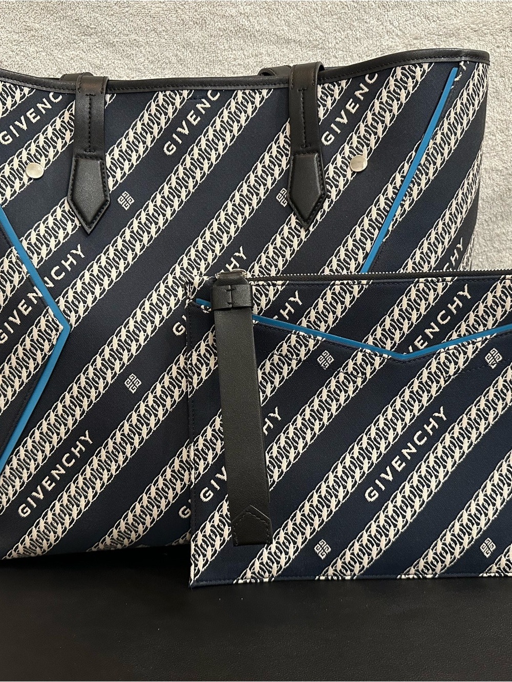 Givenchy Navy and Black Logo-Stripe Tote with Pouch
